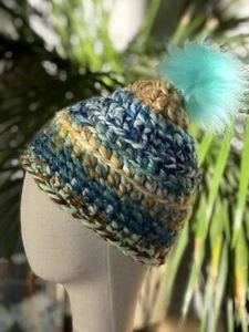 Chunky Acrylic Faux Fur Pom Pom Hat - Picture 1 of 4