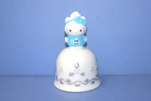 SANRIO 1999 Hello Kitty Table Bell Ceramics Blue coat & Ribbon Figure Doll 9cm - Picture 1 of 10