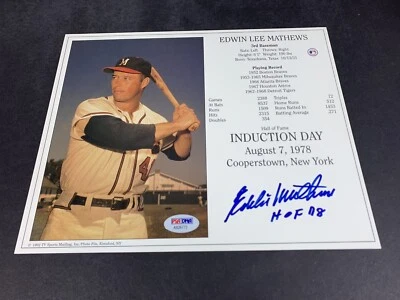 Eddie Mathews, HOF, MLB, Milwaukee Braves Autographed Photo PSA/DNA Grade 9 MINT - Image 1 of 4