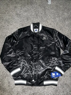 СТАРТЕР Varsity черный серый атласная куртка логотип молнии 019MN004 мужской размер L $225 новый - Изображение 1 из 4