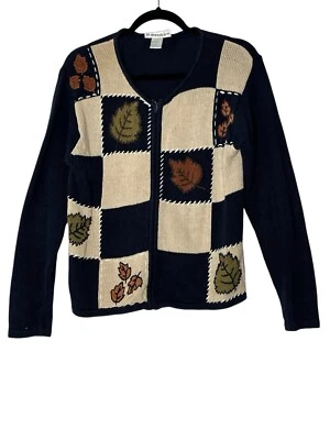 Vintage Dressbarn Sweater Cardigan Women Small Autumn Leaves Full Zip Knit Y2K - Image 1 of 4