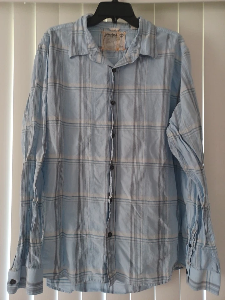 Camisa de vestir Timberland para hombre ligera con botones manga larga azul talla 2XL Foto 1 de 3