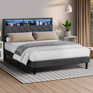 Oikiture Bed Frame Queen Double King Single with LED Storage Bedhead NOVI - Picture 1 of 45