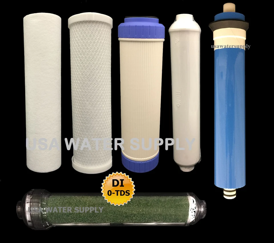 REVERSE OSMOSIS RO/DI 6 FILTERS/MEMBRANE REPLACEMENT 6 PC Set - 150 GPD Membrane - Image 1 of 1