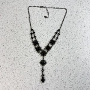 POFJ Pride Of Fashion Jewelry Black Rhinestone Gunmetal Y Drop Gothic Necklace - Picture 1 of 11