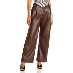 Line & Dot Womens Brown Faux Leather Pleated Wide Leg Pants XS BHFO 4547 - Picture 1 of 2