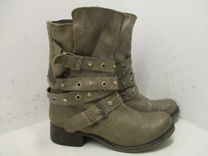 Steve Madden Brown Leather Pull On Buckle Biker Boots Womens Size 9.5 - Picture 1 of 13