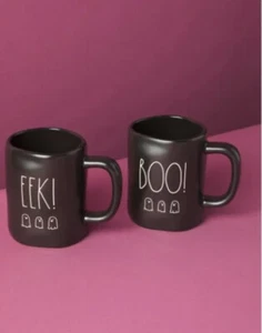 Rae Dunn Halloween Black BOO and EEK! Mug Set of 2 New In Box - Picture 1 of 5