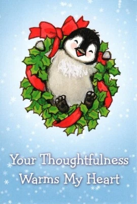 Juego de 12 tarjetas de notas en blanco corona pingüino pingüino de Navidad de agradecimiento Foto 1 de 2