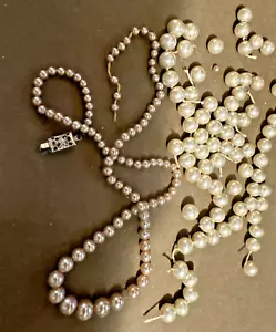 Collana Costume Vintage Perla GIAPPONESE E ""COSÌ COM'È"" SCARTO PERE PER ARTIGIANATO LOTTO - Foto 1 di 6