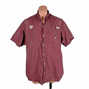 Texas AM Columbia PFG Shirt Mens L Vented Fishing Maroon Short Sleeve