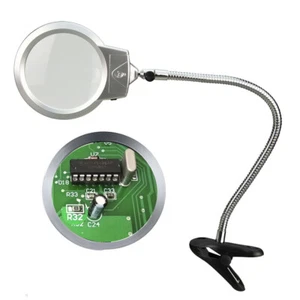 3X 5X LED Light Magnifier Clip Table Magnifier Magnifier Large Magnifying Glass - Picture 1 of 11