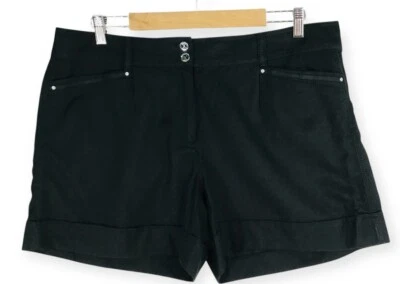 Pantalones cortos para mujer White House Black Market WHBM 14 negros brillantes puños con tachuelas Foto 1 de 4