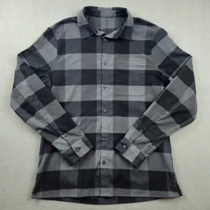 Lululemon Button Up Plaid Shirt Mens M Black Gray Long Sleeve Stretch Pocket - Picture 1 of 6