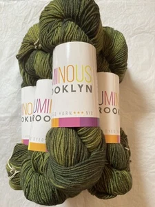 Luminous Brooklyn Dazzling DK yarn, Olive, 6 matched skeins lot, merino wool - Picture 1 of 8