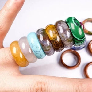 Lote de 10 piezas de anillos al por mayor de piedras preciosas de ágata natural anillos de banda de ancho de 8 mm - Imagen 1 de 10