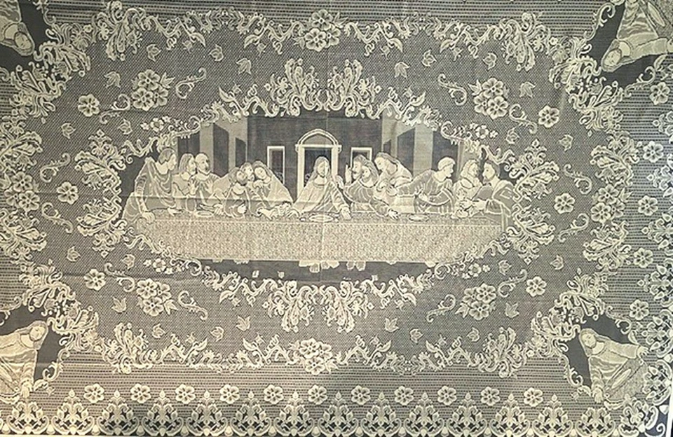 Last Supper Inspiration Lace Tablecloth Beige 60" x 86" Diningroom Free Shipping - Image 1 of 4