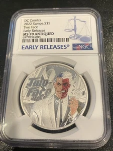 2022 Two Face Samoa $5 Silver 1 oz Coin NGC MS 70 Antiqued Early Releases - Picture 1 of 6