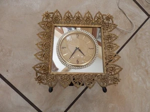 Mid Century Gold Ormolu Roses Mirrored Working Electric Boudoir Table Clock - Picture 1 of 9