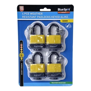 Blue Spot Tools - 4 Pce 40mm Weather Resistant Padlocks Keyed Alike - Picture 1 of 1