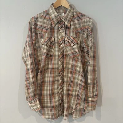 16.5-34 H Bar C California Ranchwear Western Pearl Snap Shirt Plaid Made in USA  - Image 1 of 4