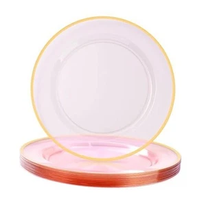 12 Inch Disposable Charger Plates, 15 Pack Plastic Clear Pink Plates with Gold - Picture 1 of 8