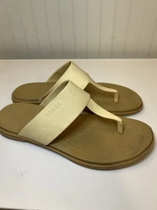 Crocs Tulum Flip Flops Sandalen Riemen Damengröße 8 beige hellbraun Slipper bequem - Bild 1 von 8