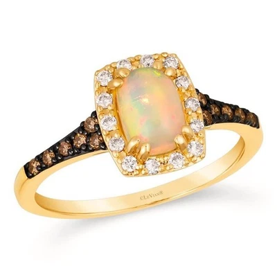 Коктейльное кольцо LeVian из желтого золота 14 карат с опалом 0,73 карата и бриллиантом - размер 5,5 - Изображение 1 из 4