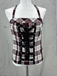 Vintage Y2K Tripp nyc Corset top Sz 2 plaid Grunge Goth steampunk Rock - Picture 1 of 20