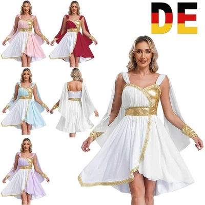 MARKENLOS Damen Griechische Göttin Kleid Metallic Patchwork Toga Edles Robe Kleid Kostüm