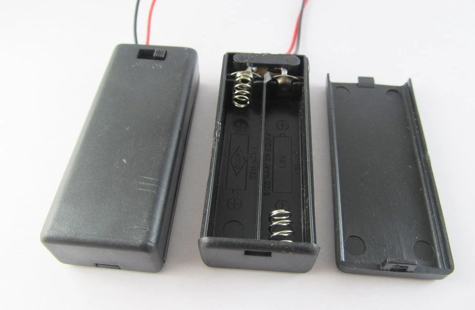 10pcs 2x AAA 3A 3V Cell Battery Holder Box Case With Switch 6'' Lead Wire Black - Image 1 of 2