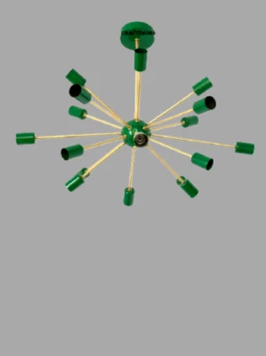 Lámpara Sputnik Mid Century Latón 18 Brazos Acabado Pintura Verde Luz Decorativa Foto 1 de 4
