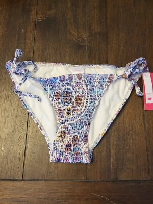 Juniors' Smocked String Bikini Bottom Xhilaration™ Blue Paisley Print, Sz M B44 - Image 1 of 2