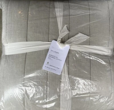 Pottery Barn European Channel Stitch Flax Linen Quilt Full/Queen Eucalyptus NEW - Image 1 of 3