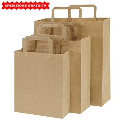 BORSE SHOPPER SACCHETTI DI CARTA  AVANA CON MANICO PIATTO - Immagine 1 di 3