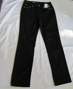 Jeans neri Earl taglia 10 strass denim gamba dritta misto cotone nuovi con etichette - Foto 1 di 4
