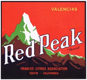 ORIGINAL ORANGE COUNTY CRATE LABEL VINTAGE RED PEAK MOUNTAIN TUSTIN 1940S D11 - Bild 1 von 1