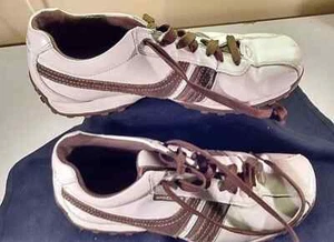 Skechers Men 11M 45 Brown Leather Lifestyle White Fashion Sneaker Driving Shoes - Picture 1 of 6