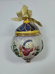 Vintage Hand Painted Porcelain Hinged Trinket Box Christmas Ornament Snowman - Picture 1 of 7
