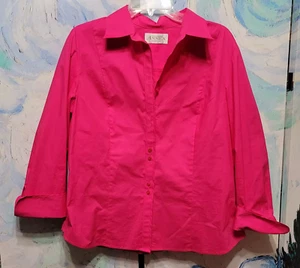 Casual Corner Annex Stretch Women's Size 6 Hot Pink Button Down Blouse Shirt Top - Picture 1 of 3