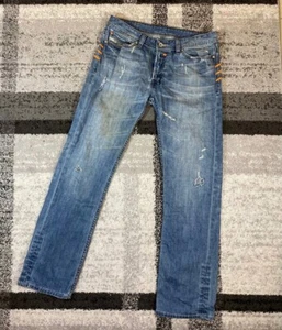 Diesel Adidas Kurren Light Blue 008KK Orange Distressed Denim Jeans W34 L33 - Picture 1 of 11