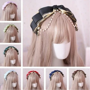Damen Mädchen Lolita Stirnband Perlen Schleife Kopfbedeckung Gothic Kopfschmuck Prinzessin süß - Bild 1 von 17