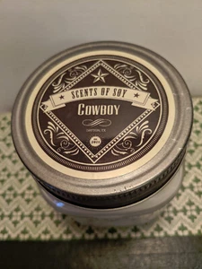 Scents of Soy COWBOY Glass Mason Jar Candle White 3 x 3 Hand poured NEW - Picture 1 of 4