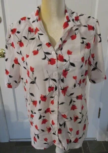 Blusa Alfred Dunner Blanca Roja Rosa Floral Abotonada Talla Pequeña 10 - Imagen 1 de 3