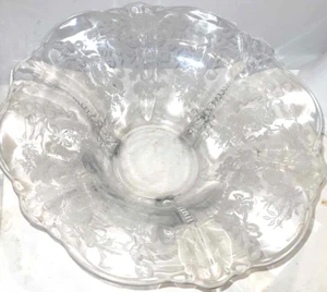 large art deco etched ruffled Glass Fruit Bowl With serpent Feet 10" - Picture 1 of 5