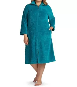 New Miss Elaine Essentials Womens Plus Size 2X Sculptured Fleece Robe Zip Front - Picture 1 of 2