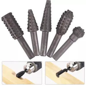 5Pc ROTARY BURR SET Hardened Carbon Steel 6mm Shank Wood Timber Die Grinder Kit - Picture 1 of 2