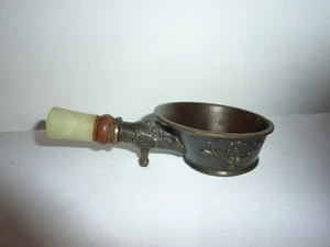 Vintage antikes chinesisches Messing Seideneisen mit Holz und Jade Griff - Bild 1 von 5