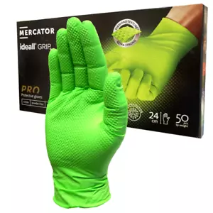 Mercator Nitrile Grip Gloves Green Mechanics Diamond Grip Heavy Duty Workshop - Picture 1 of 1