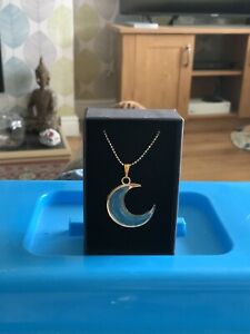 Crescent Moon And Resin Pendant Necklace Pagan Witch 18 ct Gold Plated Gift